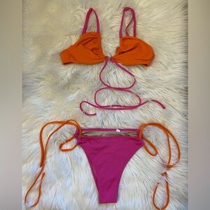 Shade & Shore Orange and Hot Pink Colorblock Bikini